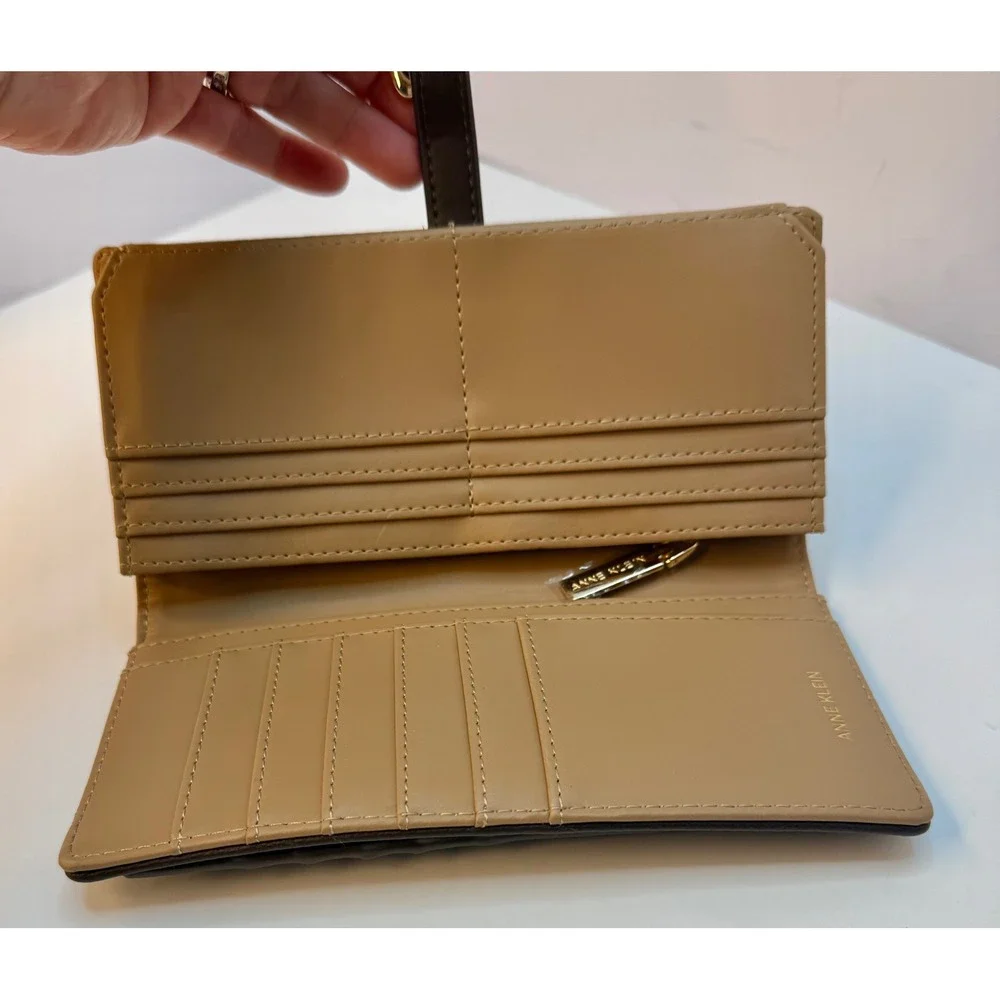 Anne Klein Buckle Snap Closure Wallet Brown Faux‎ Leather Card Slots Zip Pocket